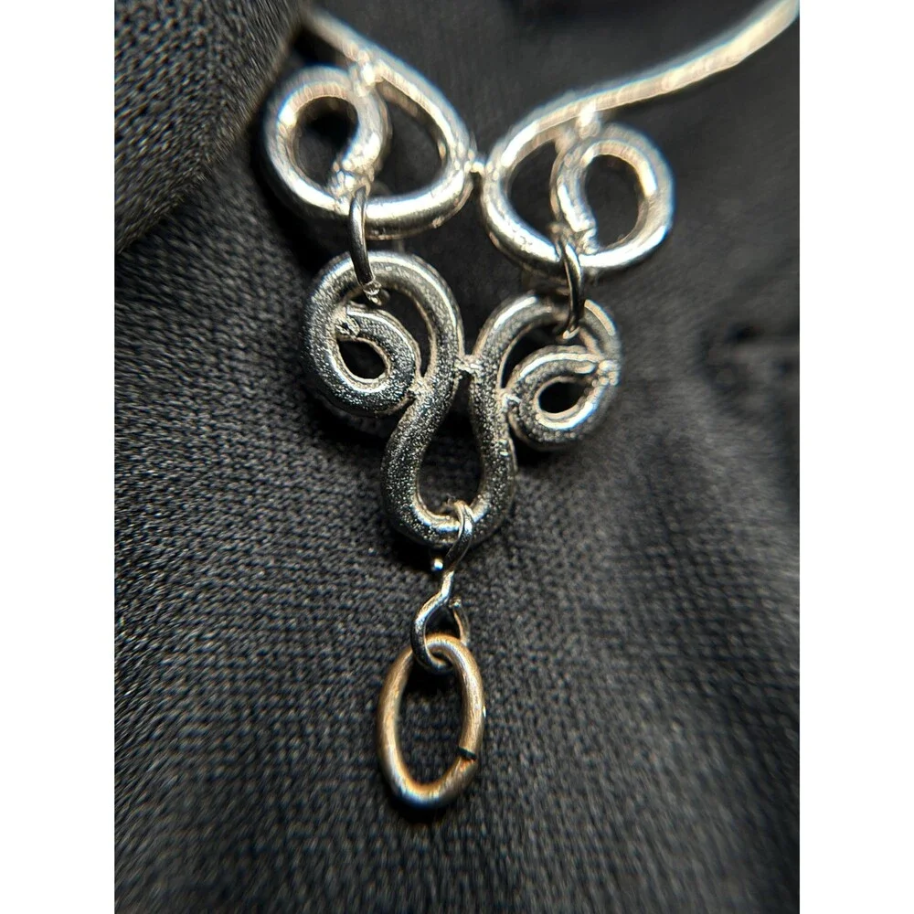Silver Tone Hammered Open Hoop Scroll Pendant Large Boho Drop